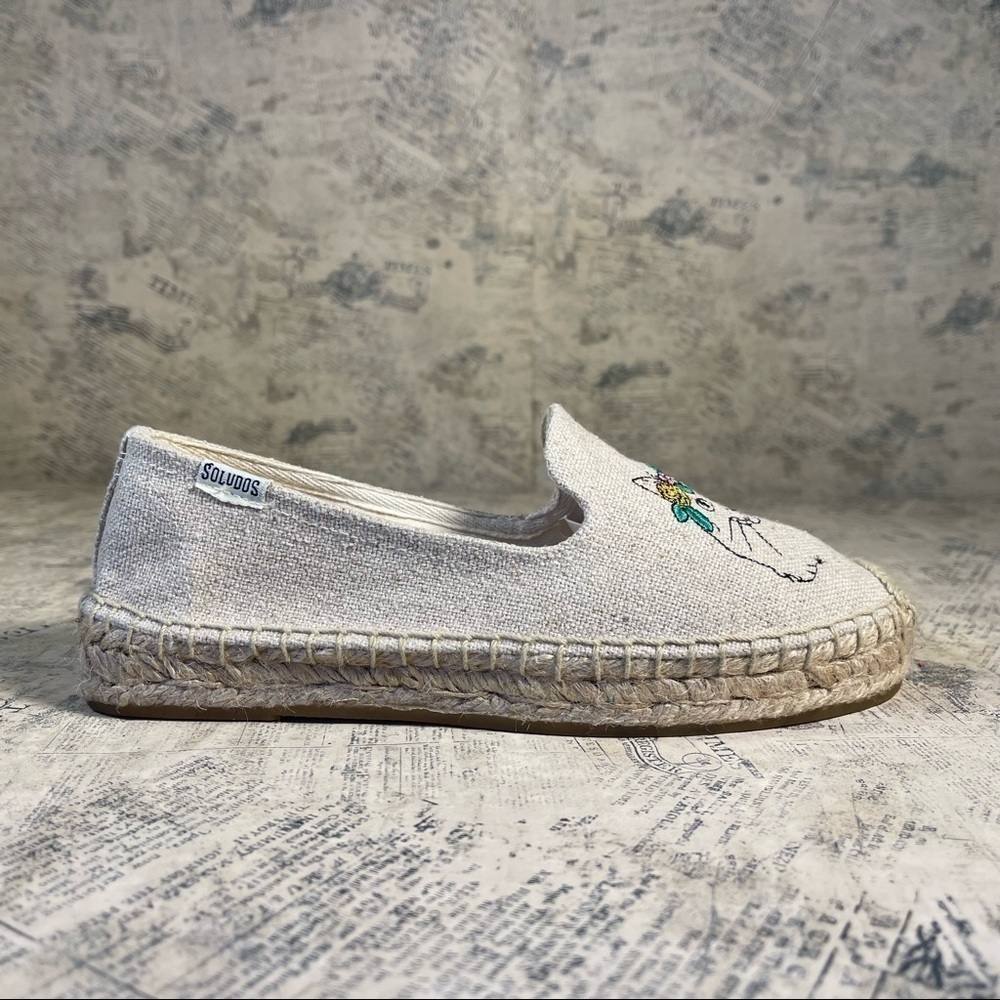 Soludos Cat Embroidered Espadrille Flats Canvas Jute Sole Summer Shoes